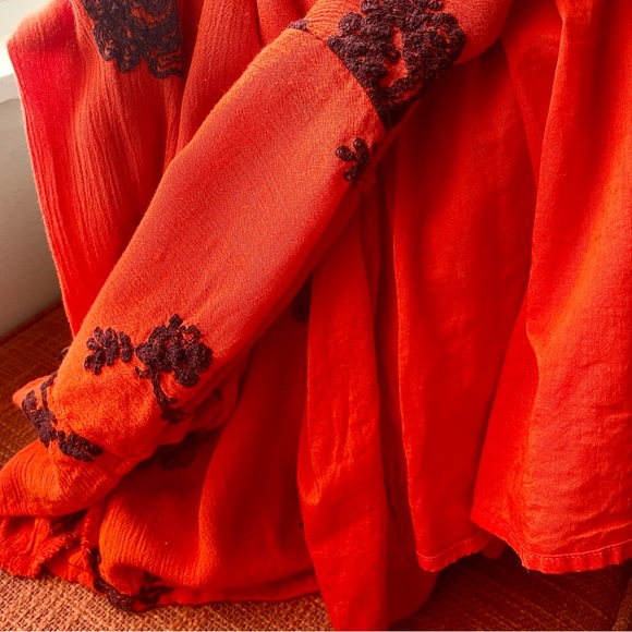 Free People Austin Emma Embroidered Mini Swing Dress In Blood Orange Size XS EUC - Picture 12 of 12
